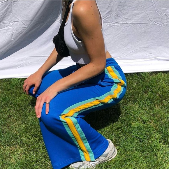 Free People royal blue rainbow body hugging flare track pants - Picture 2 of 5